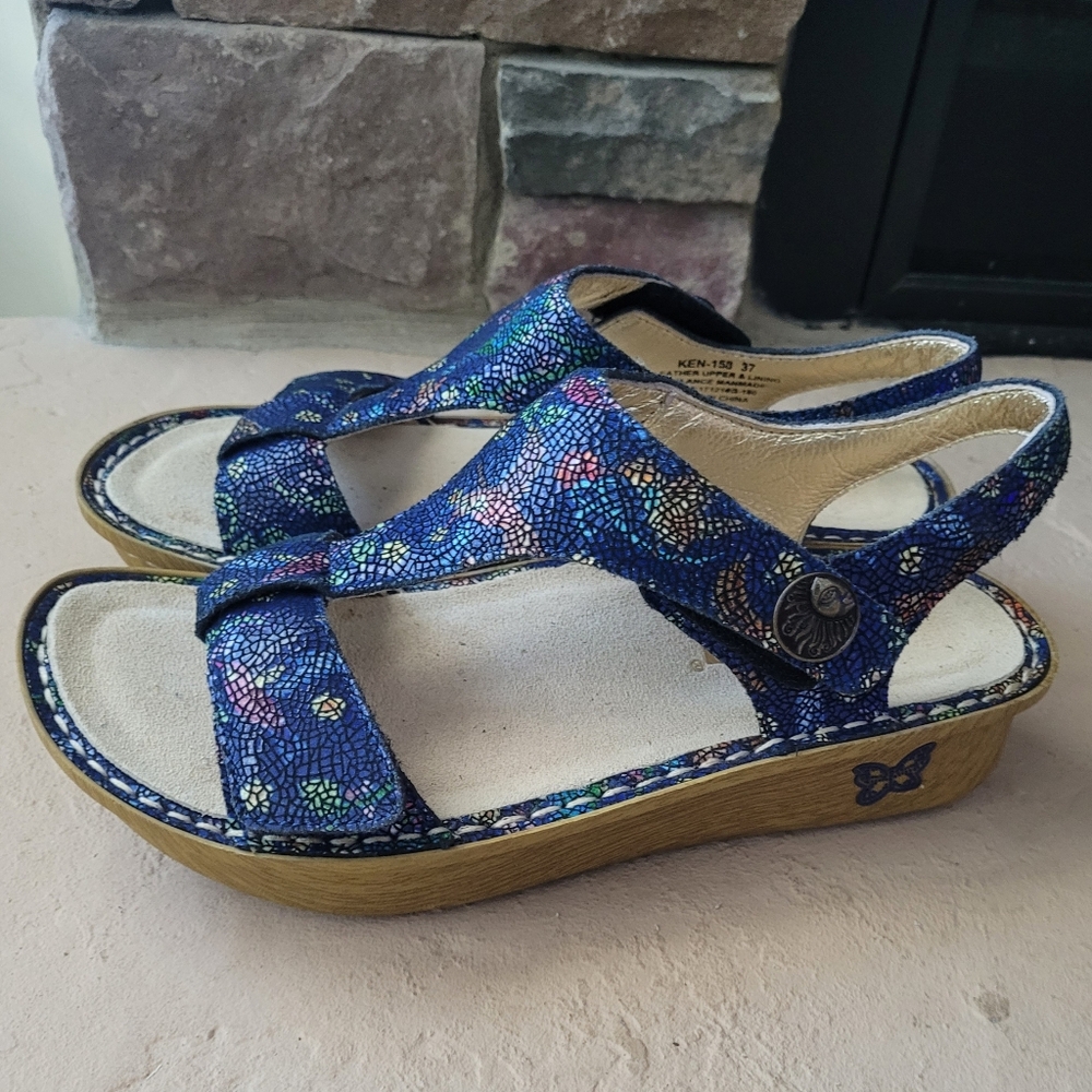Alegria Kendra "Birdland" Blue Leather Hummingbird Mosaic Sandals EU 37/US 7-7.5 - Picture 2 of 8